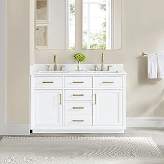 Gavino 54" Wood Vanity in White White Engineered Stone Top no Mirror