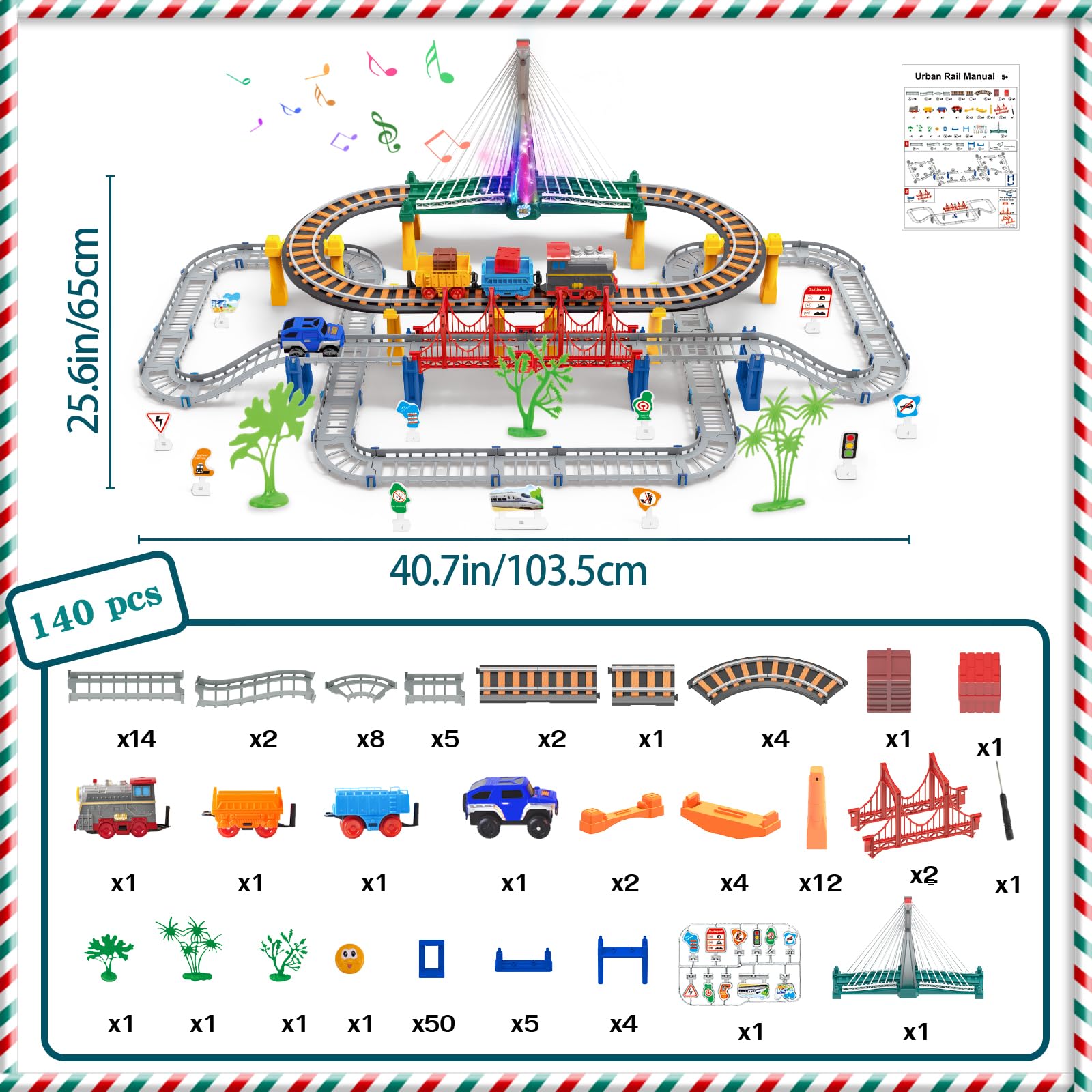 JONRRYIN Circuit Voiture, 140Pièces Train Electrique avec Voies ferrées, Jouet Cadeau Éducatif Enfant 2 3 4 5 6 Ans Garçon