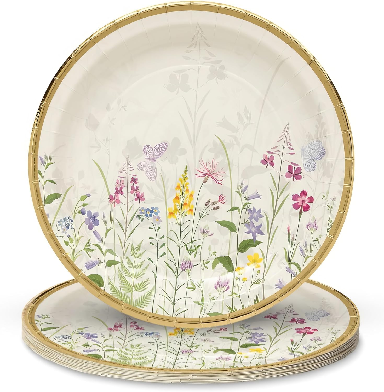 Fun Express Floral Paper Dinner Plates with Gold Accents - Disposable Food Plates - Dinner Serving Supplies Plates for Floral Theme Parties - Perfect for Bridal Showers and Weddings - 8 Pieces