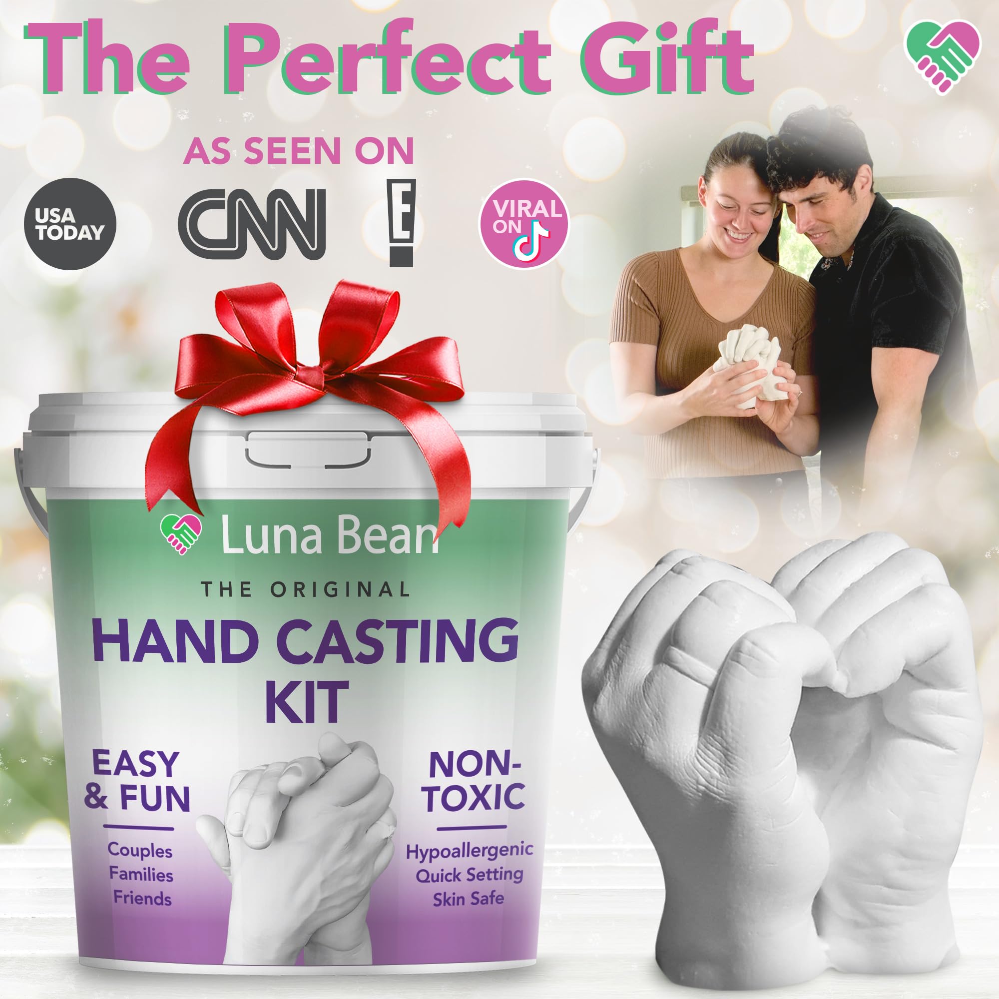 Luna Bean - Kit para crear escultura de manos, kit de modelado de figuras de yeso, manualidades para figuras de manos de parejas, adultos y niños, para regalo de bodas, amigos, aniversarios, etc.