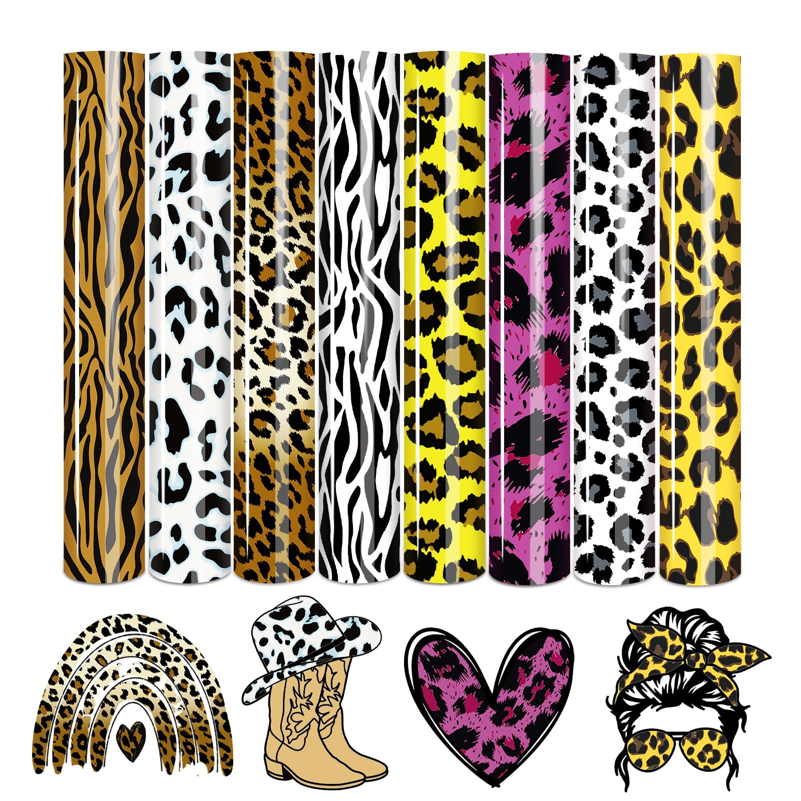 Bundle Vinile HTV Leopardato 8 Pezzi – 30,5x25,4 Cm, Stampe Animalier Per Transfer Termico Fai Da Te - 3