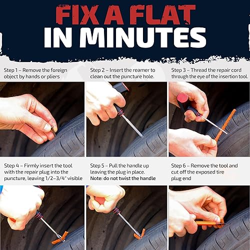 Miniatura 4 de Vehiclex Kit de reparación de neumáticos para enchufe y parche, kit de 30 piezas con alicates para automóvil, motocicleta, ATV, tractor, cortacésped