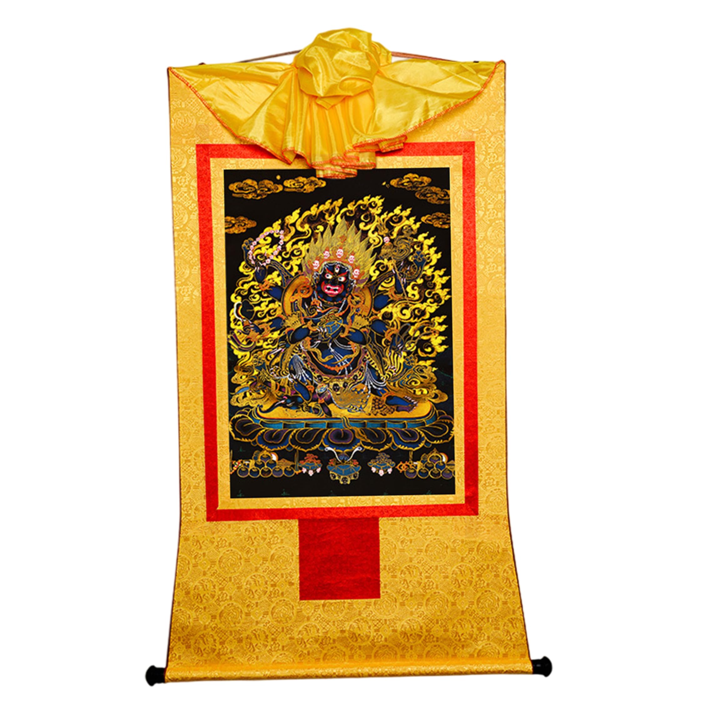 Tsawntd Tibetischer Thangka: Sechsarmiger Mahakala mit Goldprägung, Gold