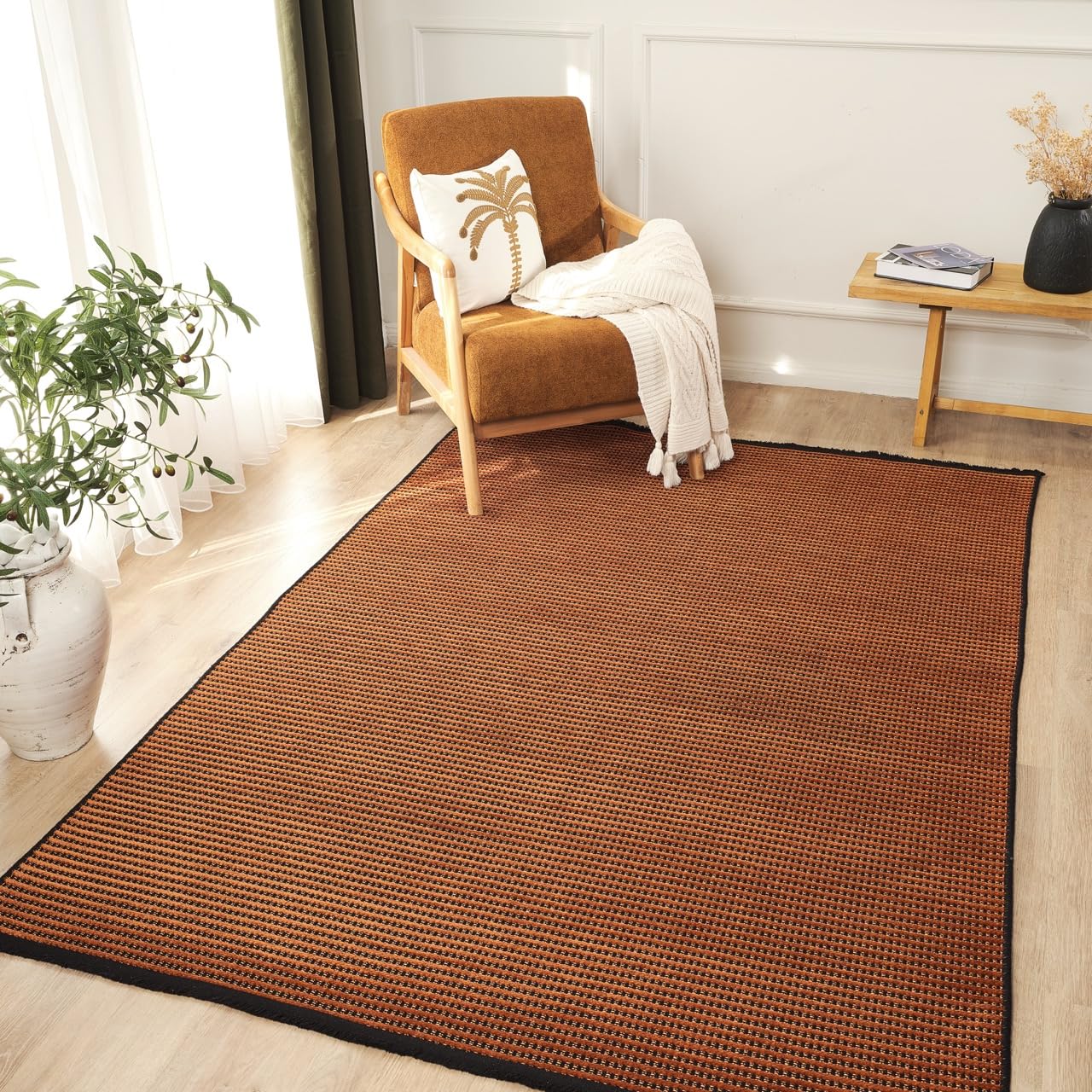 Ruglenza Modern Area Rug for Living Room and Bedroom - Soft Easy Clean Carpet with Non Slip Backing, Durable Low Maintenance Floor Rug for Home Decor (Brick, 200 x 290 cm)