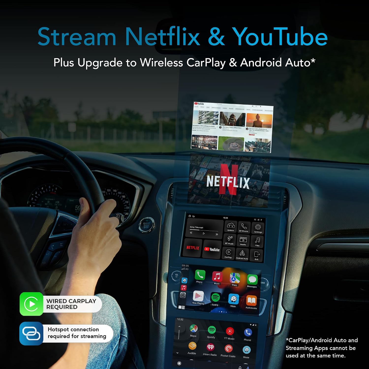 AUTOSKY LITE Box S 2026 – Wireless Adapter for CarPlay & Android Auto – Powerful New Processor – Netflix & YouTube via Phone Hotspot – Stable, Easy Plug & Play