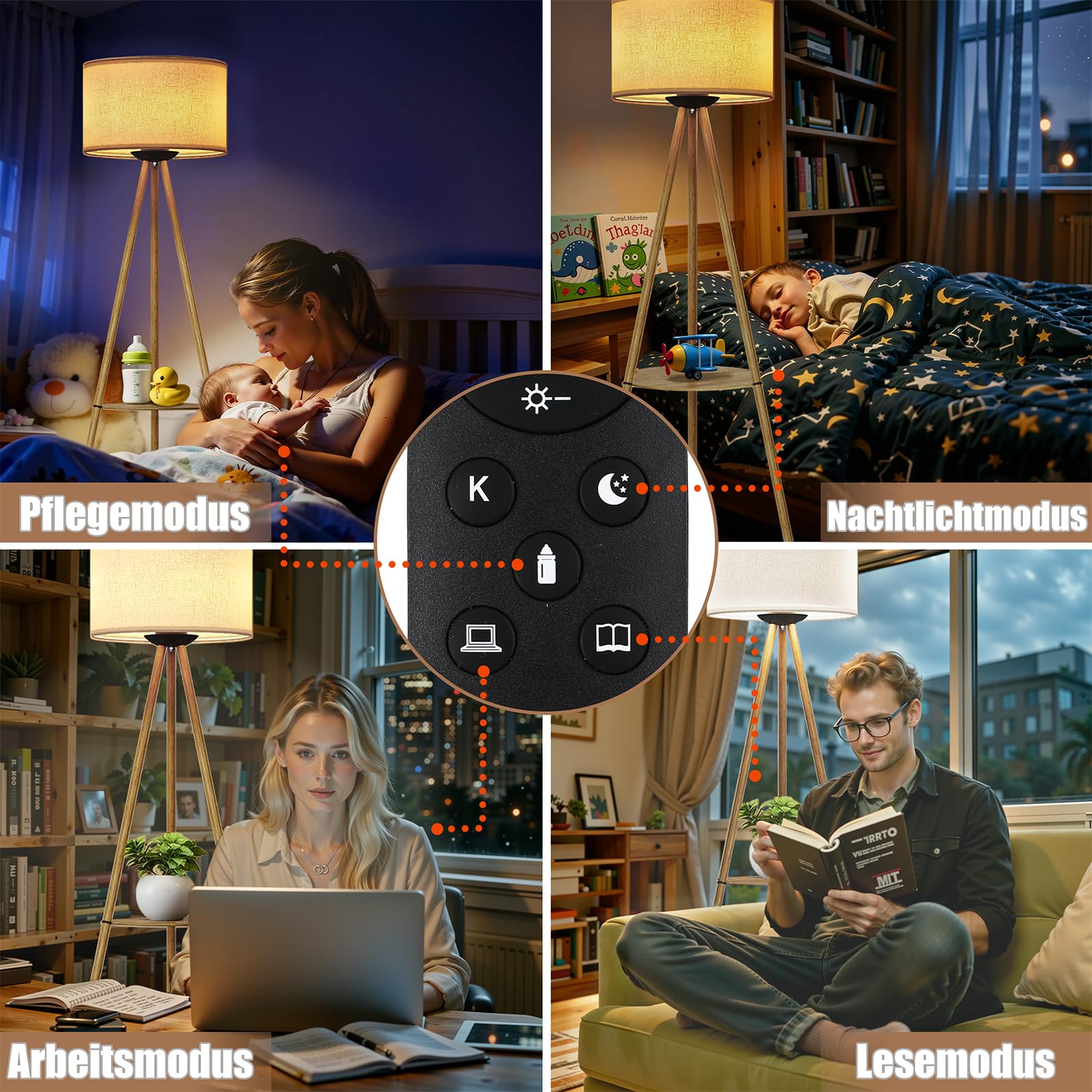 TLGREEN Dreibein Stehlampe Wohnzimmer, Stehlampe Dimmbar, 3 Farbtemperatur