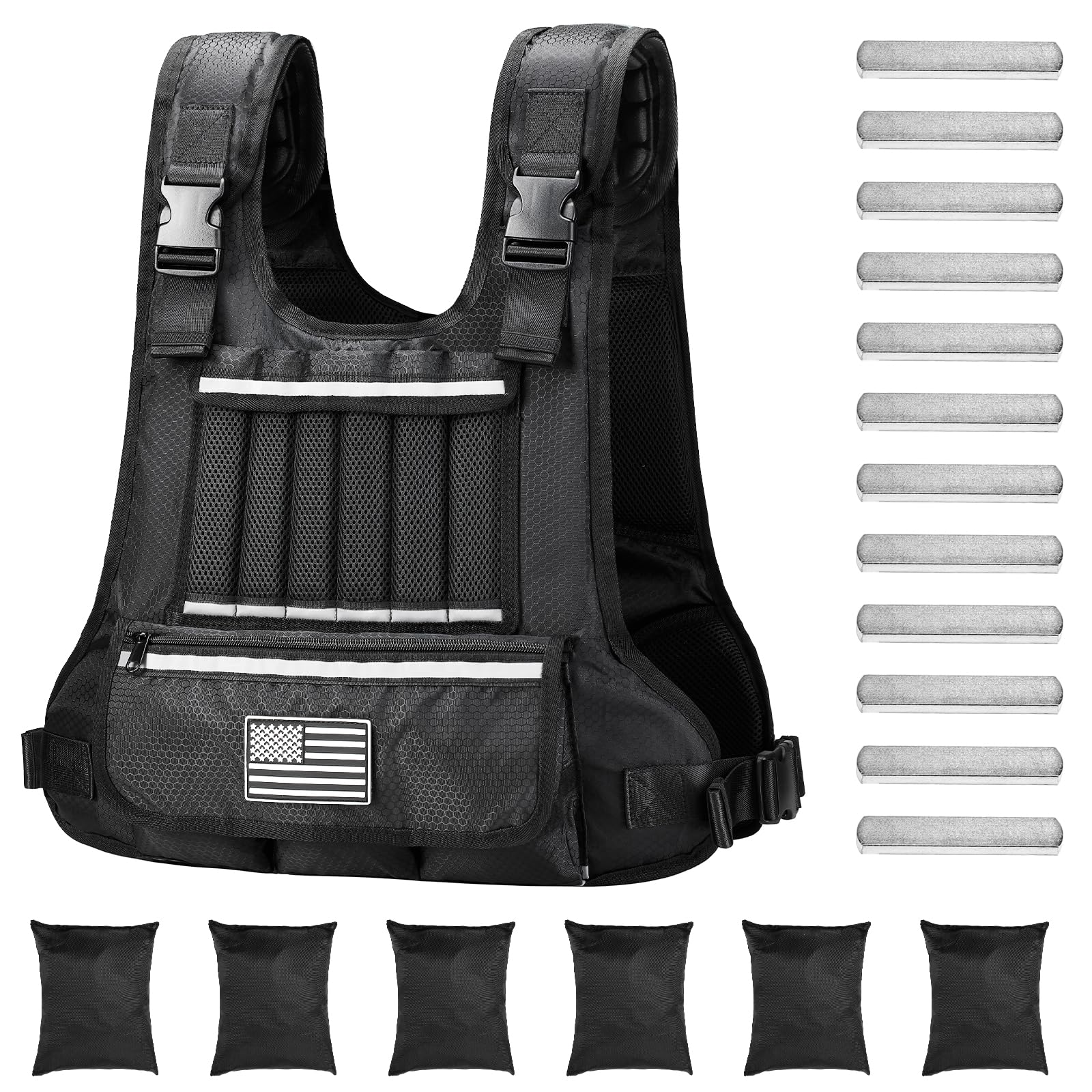 Weighted vest for men 20lbs adjustable weighted vest with Reflective Strips Comfortable Shoulder Pad Design Workout Vest for