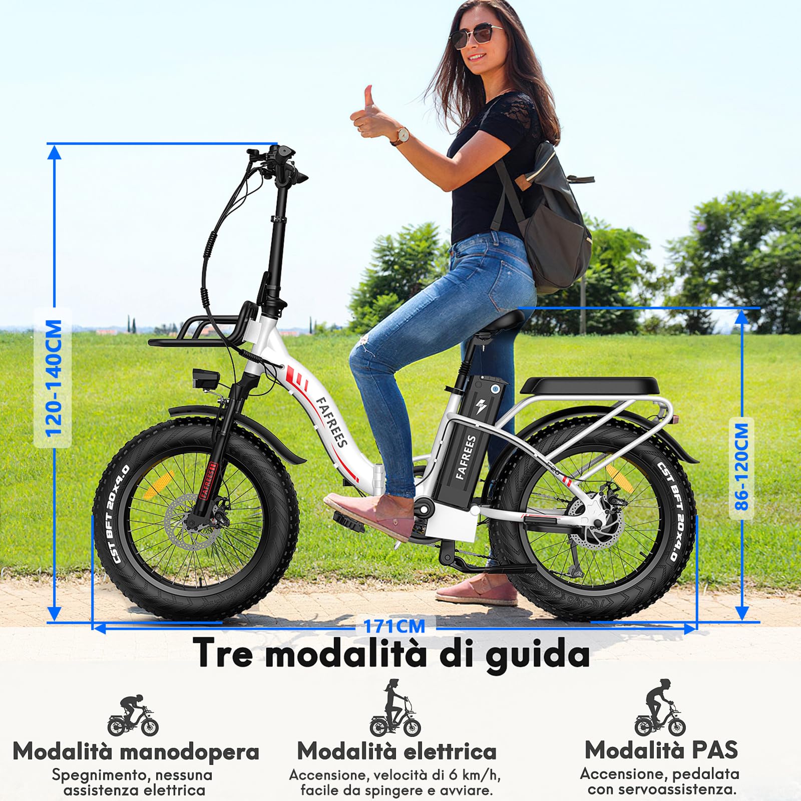 Fafrees Bici Elettrica Pieghevole 48V30Ah Batteria Rimovibile Bicicletta Elettrica 20"×4.0" Fat Tire 7 Velocità EBike Uomo Donna Adulti, Freni a Disco Meccanici