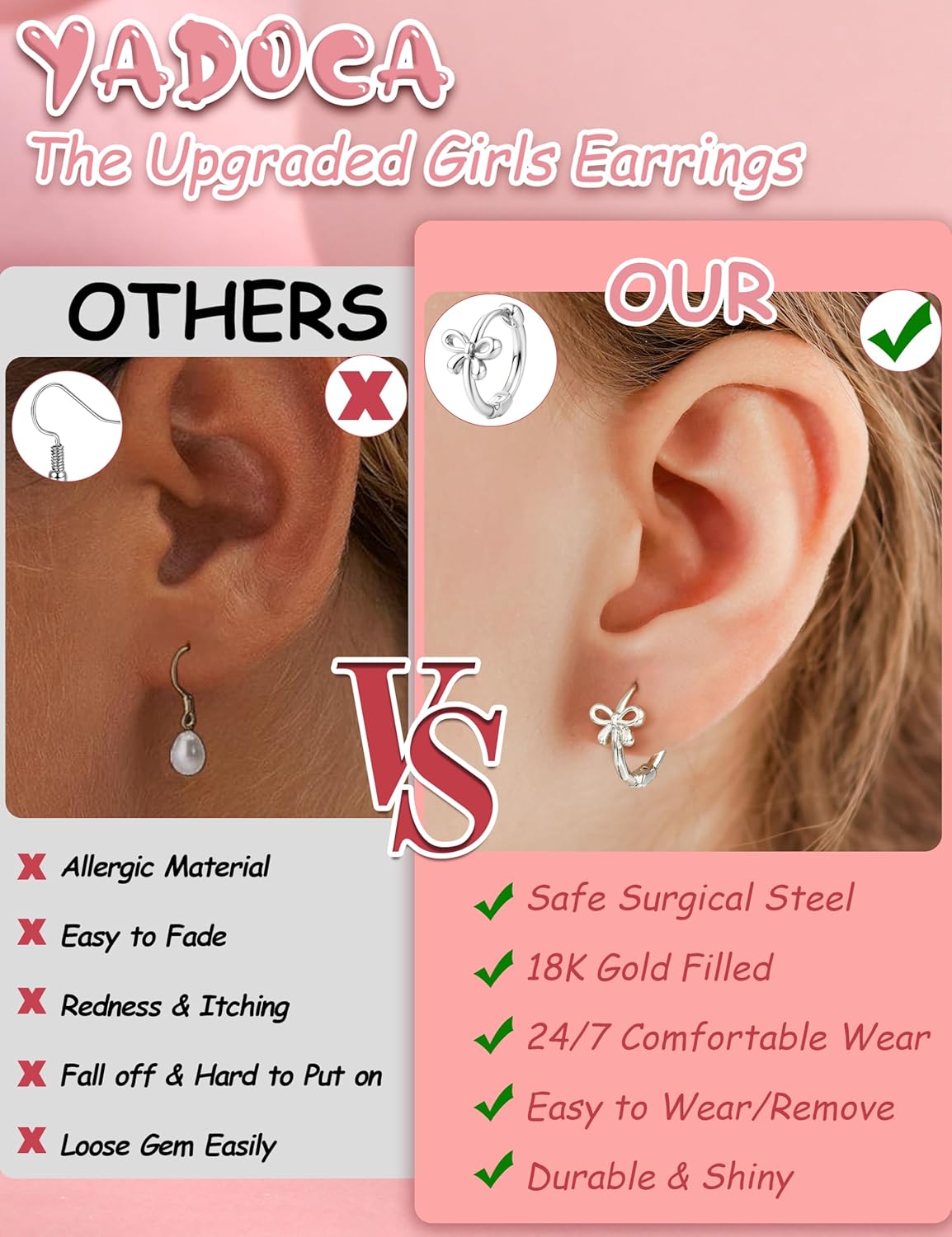 YADOCA Hypoallergenic Earrings for Girls Cute Kids Jewelry Screw Back Toddler Baby Huggie Hoops Earrings Studs Surgical Stainless Steel Earrings Set for Sensitive Ears Flower Heart Earrings for Women - Image 5