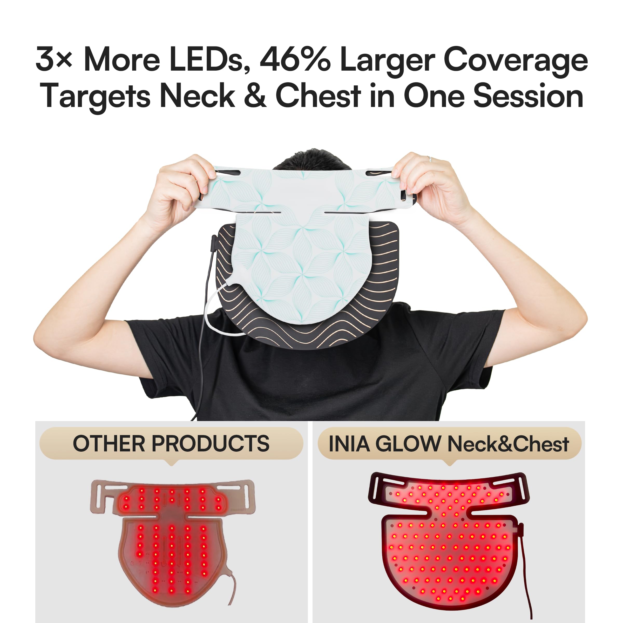 INIA Red Light Therapy Mask for Neck & Décolleté – 850nm NIR + 3 Light Modes for Anti-Aging, Firming & Radiant Glow – Red Light Skincare Device with 2600mAh Rechargeable Controller, 228 LED Chips