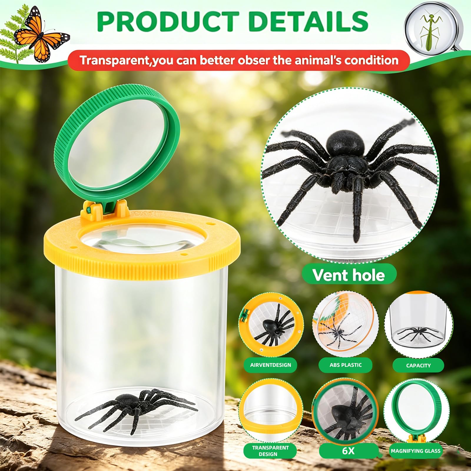 Becherlupen für Kinder, 2 Stück Becherlupe Set,Entdecker Set mit Insekten Beobachtungsbox,Becherlupen für Kinder Lupenbecher Insektenfänger,Geschenke für Junge und Mädchen - Forscherset für Kinder