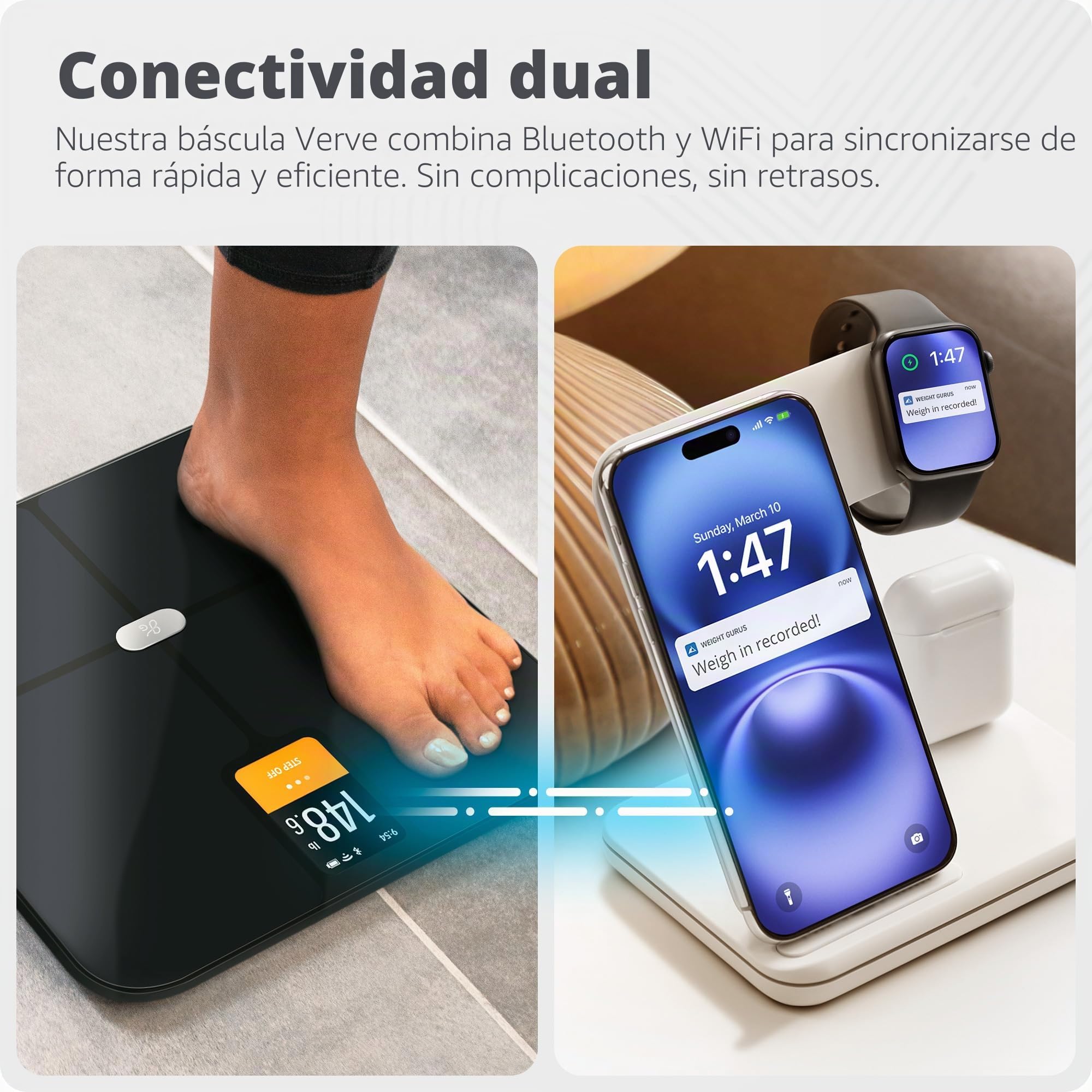 Greater Goods Báscula inteligente: rastrea tu viaje de pérdida de peso con precisión verificada y monitoreo inteligente basado en objetivos | Sincronización Wi-Fi y Bluetooth