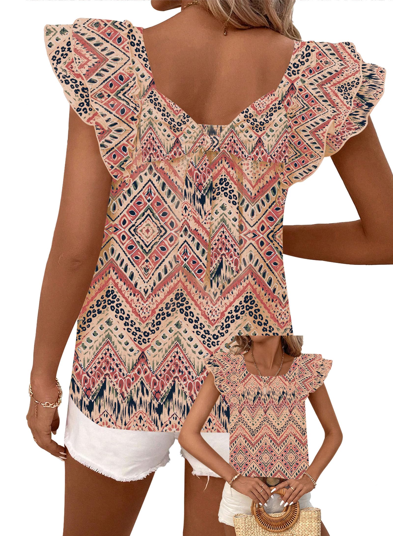 Falechay Womens Bow Tie Back Tops Babydoll Vneck Ruffle Short Sleeve Shirts