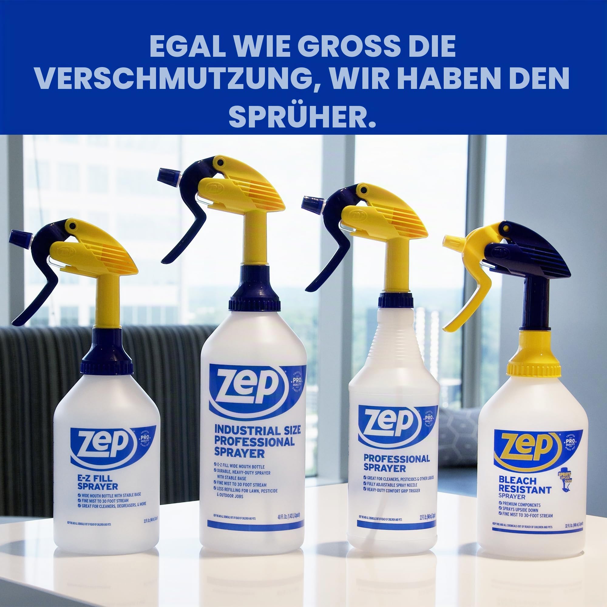 Zep Professioneller Sprüher, bleichbeständig, 2,0 Flasche, 907 ml – 9 m Spray, verstellbare Düse