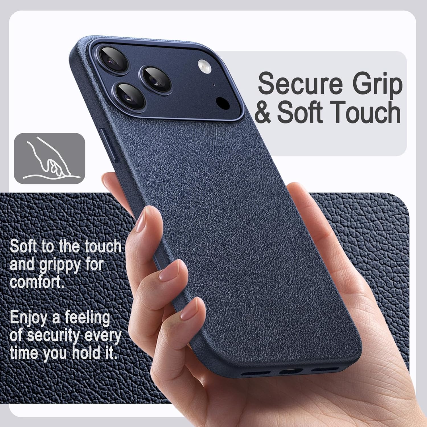 JETech Leather Case for iPhone 17 Pro, Compatible with MagSafe, Anti-Slip Grip Phone Cover with Built-in Camera Control Button, Soft Microfiber Lining, 6.3-Inch Display (Deep Blue)