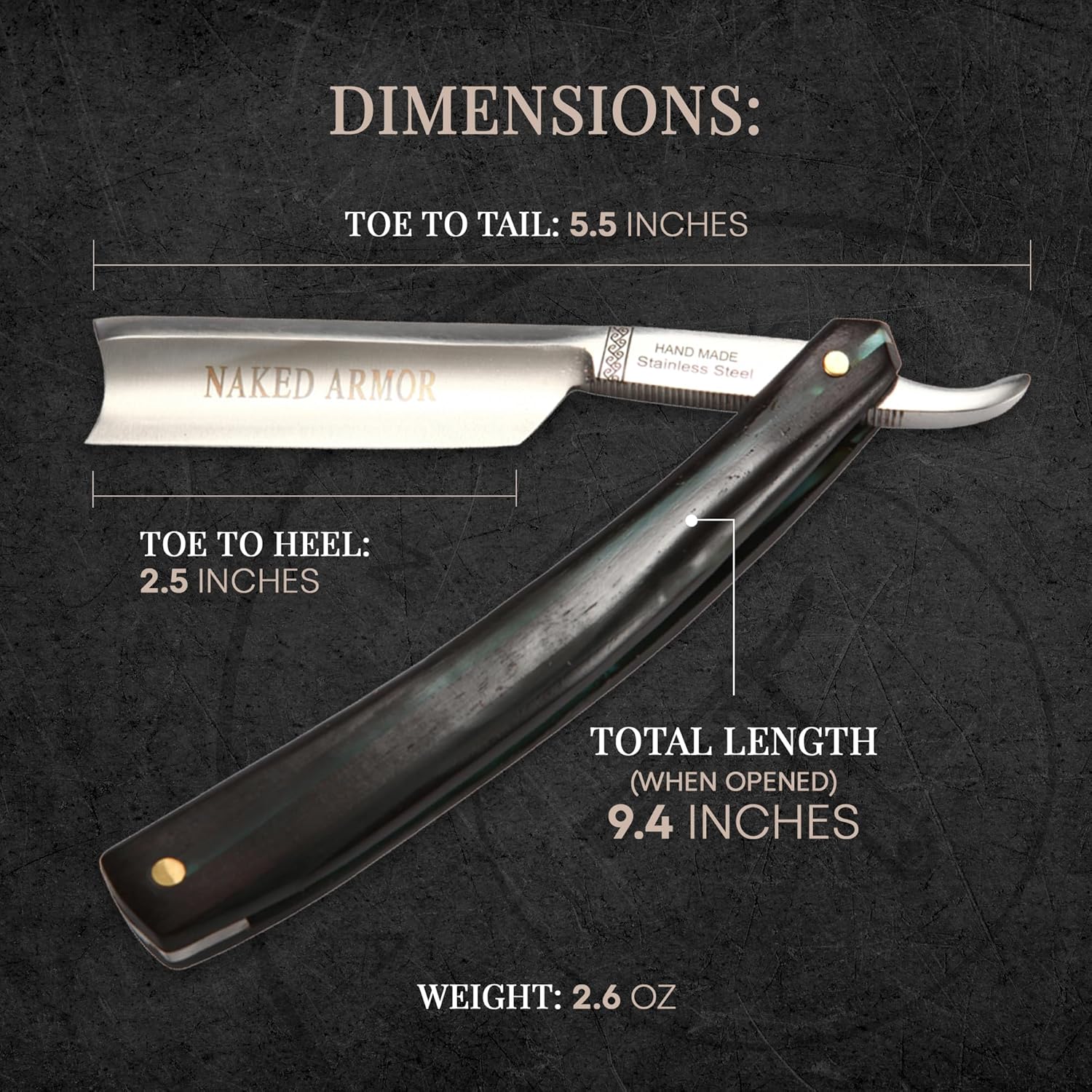 Naked Armor Dodinel Straight Razor - Shave Ready Japanese Stainless Steel Straight Razors for Men with Ebony Wood Scale, Case Included, Close Shave
