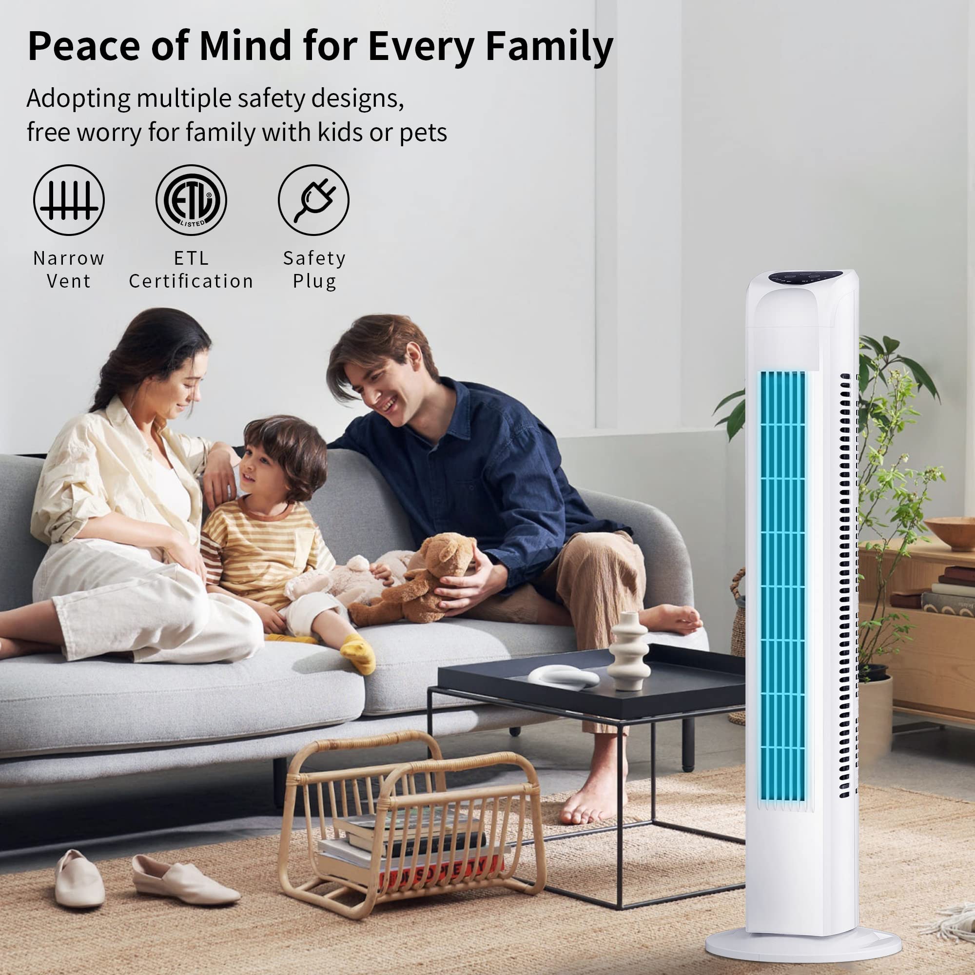 Uthfy Oszillierender Turmventilator ohne Flügel mit Fernbedienung, weiß