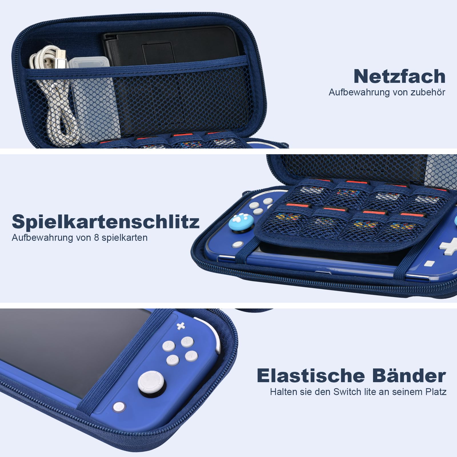 Younik Switch Lite Hülle 14-in-1 Zubehör mit Tasche, klare Schutzhülle, Spielkartenhülle, 2 Bildschirmschützer, 6 Daumengriffe, Anhänger, blaue Tragetasche