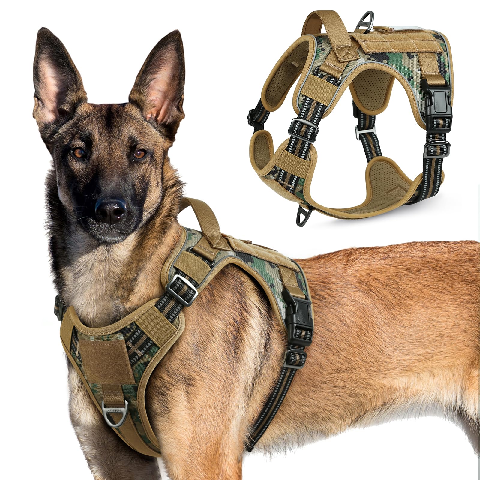 rabbitgoo Dog Harness Large Dog, Tactical No Pull Vest Harness with Molle Panel, Adjustable Breathable Military Pet Harness