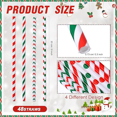 Miniatura 9 de Uiifan 100 popotes de Navidad de plástico de 9 pulgadas, 4 estilos, popotes de Navidad, popotes duros reutilizables para Navidad en julio,