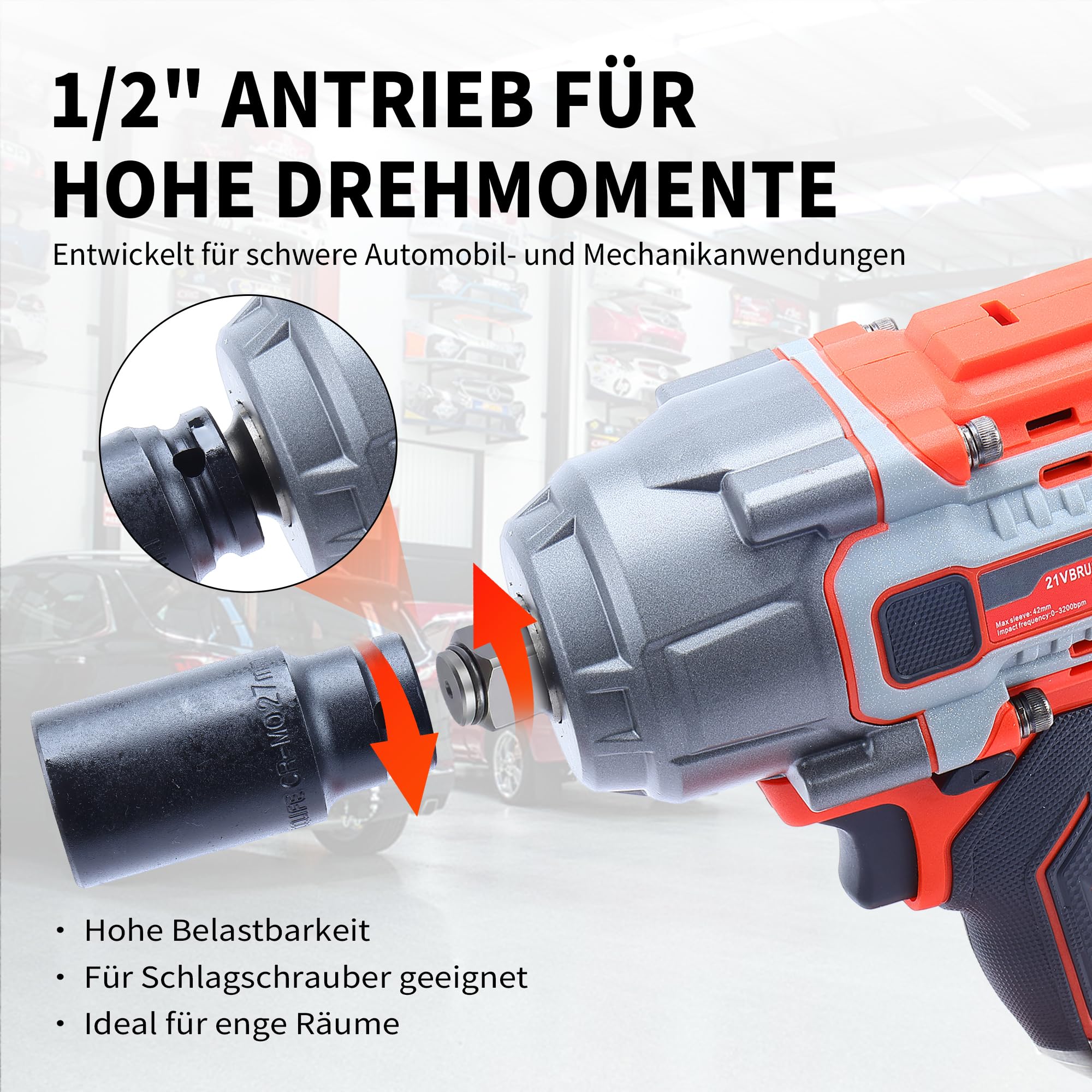 CCLIFE 40tlg 1/2 Zoll Schlagschrauber-Stecknuss-Satz, Cr-Mo-Stahl | lange & kurze Nüsse, inkl. Verlängerung + Kardangelenk, robustes Koffer-Set für Auto & Werkstatt