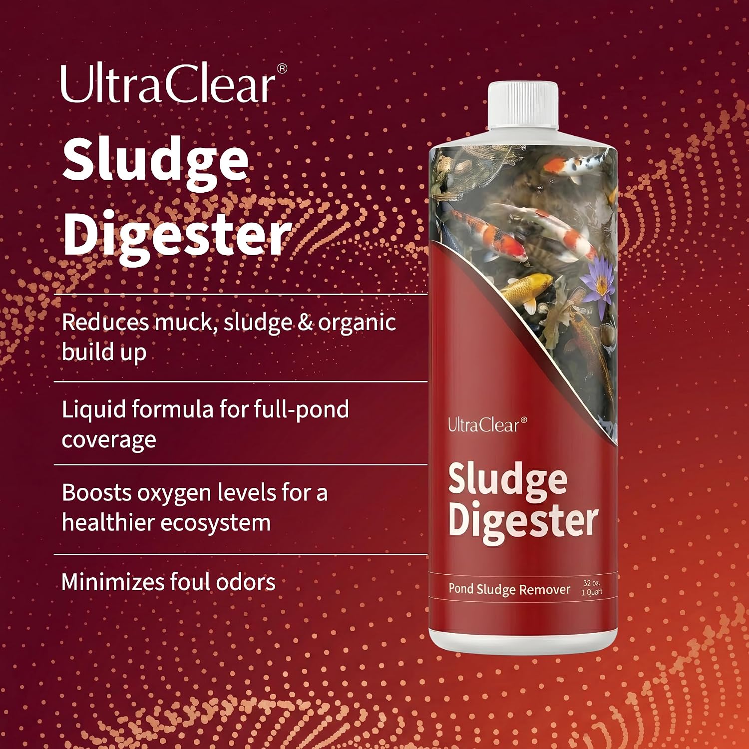 Pond Muck & Sludge Remover - Treats up to 32,000 Gallons - 5X Concentrated Live Beneficial Bacteria - Reduces Pond Sludge, Muck & Odors - Safe for Fish, Koi, Plants, Pets and People