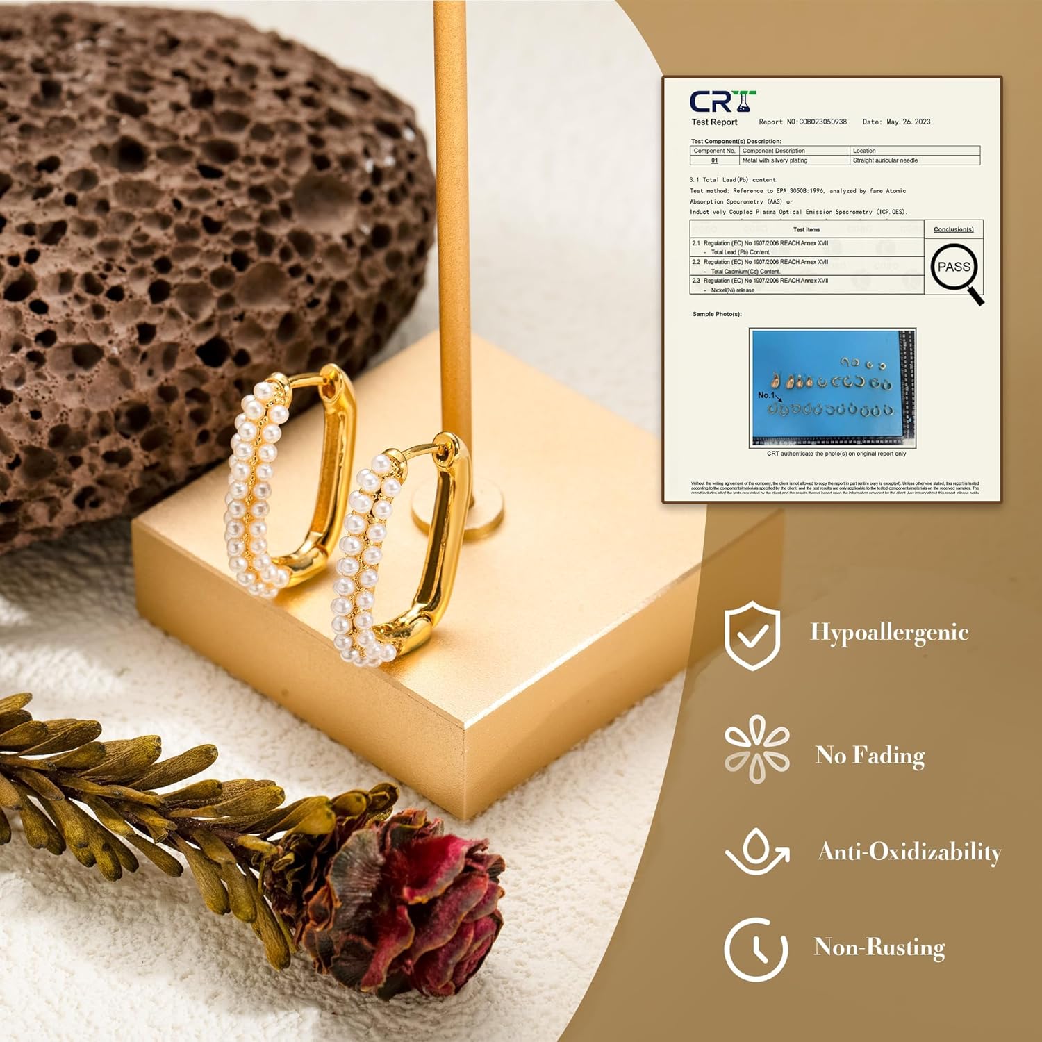 Gold Pearl Hoop Earrings for Women | 18K Gold Huggie Dangle Earrings | Lightweight Small Hoop Earrings - Image 6