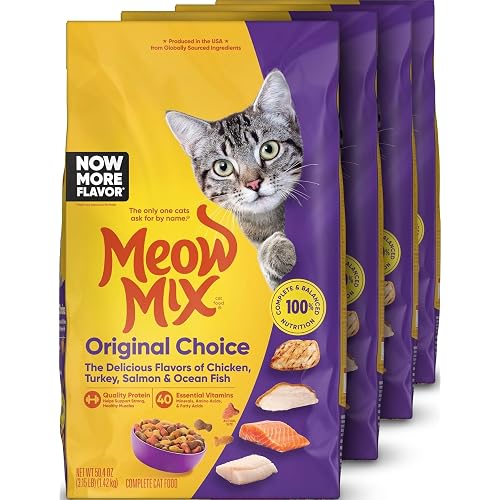 Meow Mix Original Choice Dry Cat Food, 3.15 lb Bags | 4-pack, crunchy cat kibble, 100% complete & balanced nutrition, high quality protein & antioxidants, all life stages