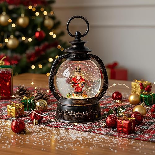 Vista 163 de Linterna de globo de nieve de Navidad, muñeco de nieve brillante con música, forro USB/funciona con pilas, linterna iluminada para decoración