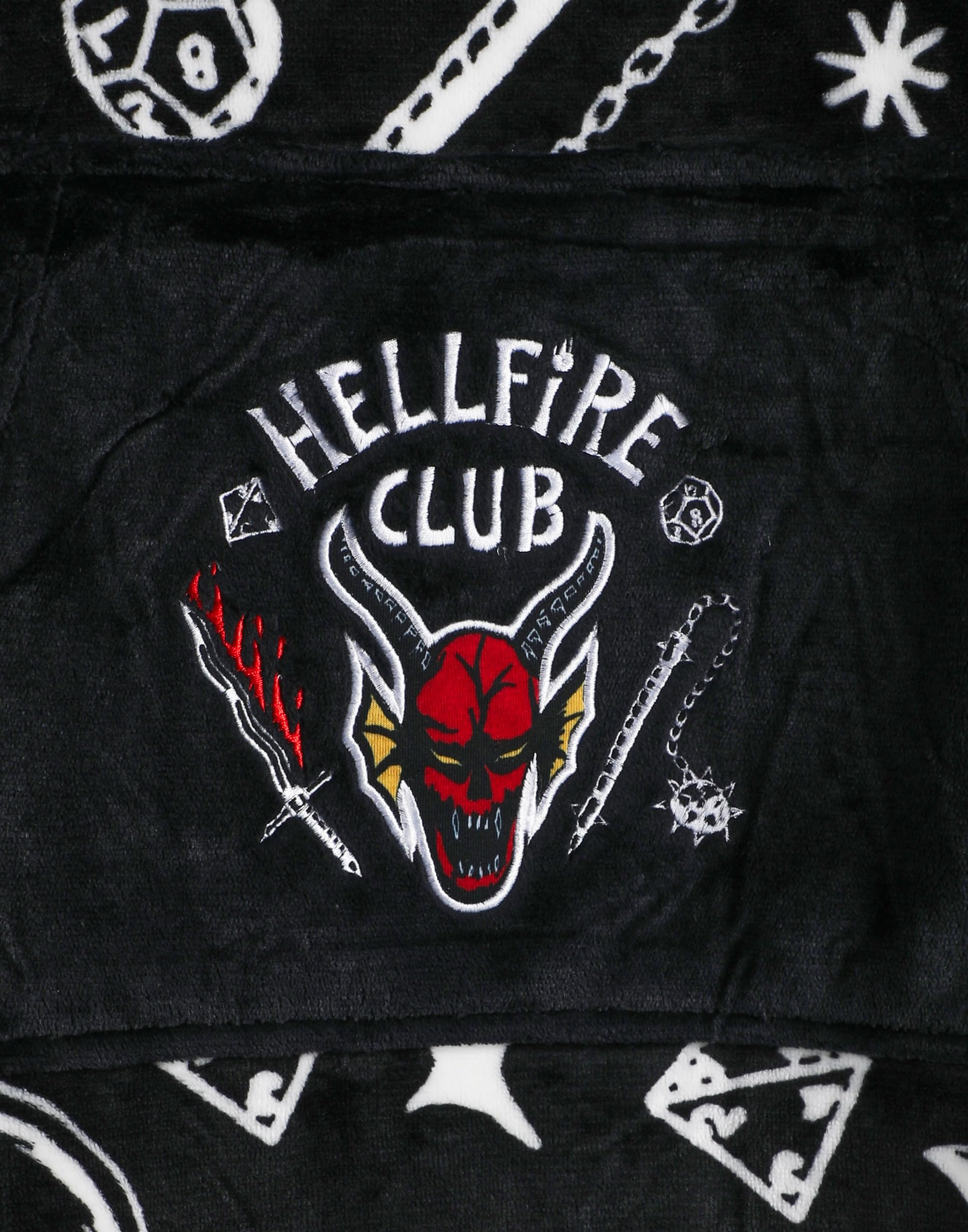 Stranger Things Sudadera con Capucha de Manta portátil para Adultos | Ropa de Estar por casa Negro de Gran tamaño para Hombre y Mujer | Hellfire Club | Traje de Pijama Serie Netflix Mercancía Regalo