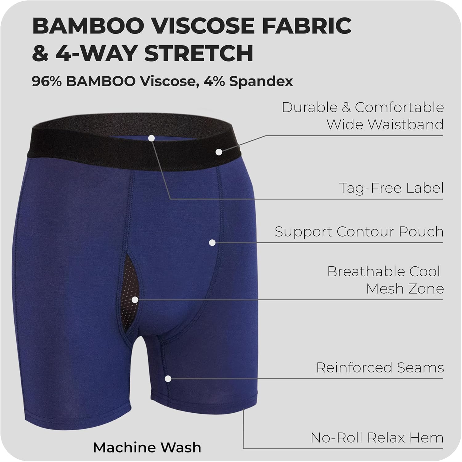 Men's Bamboo Viscose Boxer Briefs 4-Pack – Soft, Breathable, Premium Comfort (96% Bamboo Viscose, 4% Spandex) - Image 3