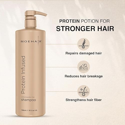 Miniatura 3 de MOEHAIR Champú con infusión de proteínas  Champú antiencrespamiento, hidratante y fortalecedor para todo tipo de cabello  Con proteínas, aceites