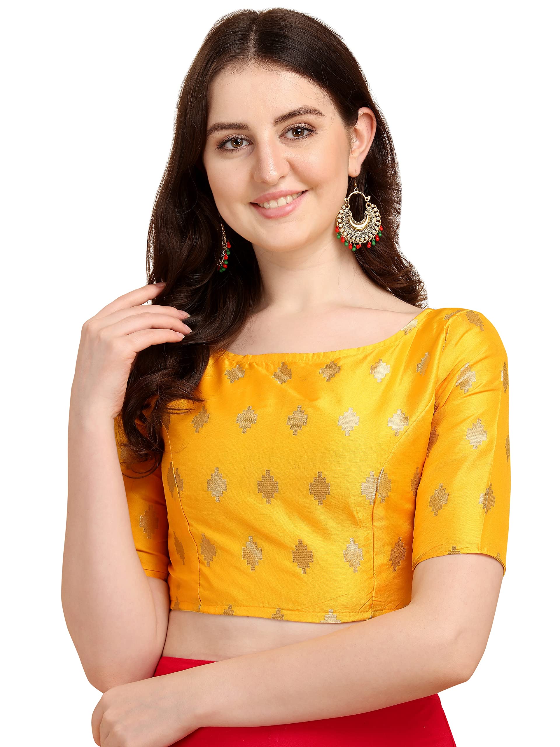 Oomph! Women's Indian Ethnic Wear Designer Zari Work Boat Neck Half Sleeve Readymade Non - Padded Blouse For Saree And Lehnga And Palazzos Or Skirts For A Fusion Twist.