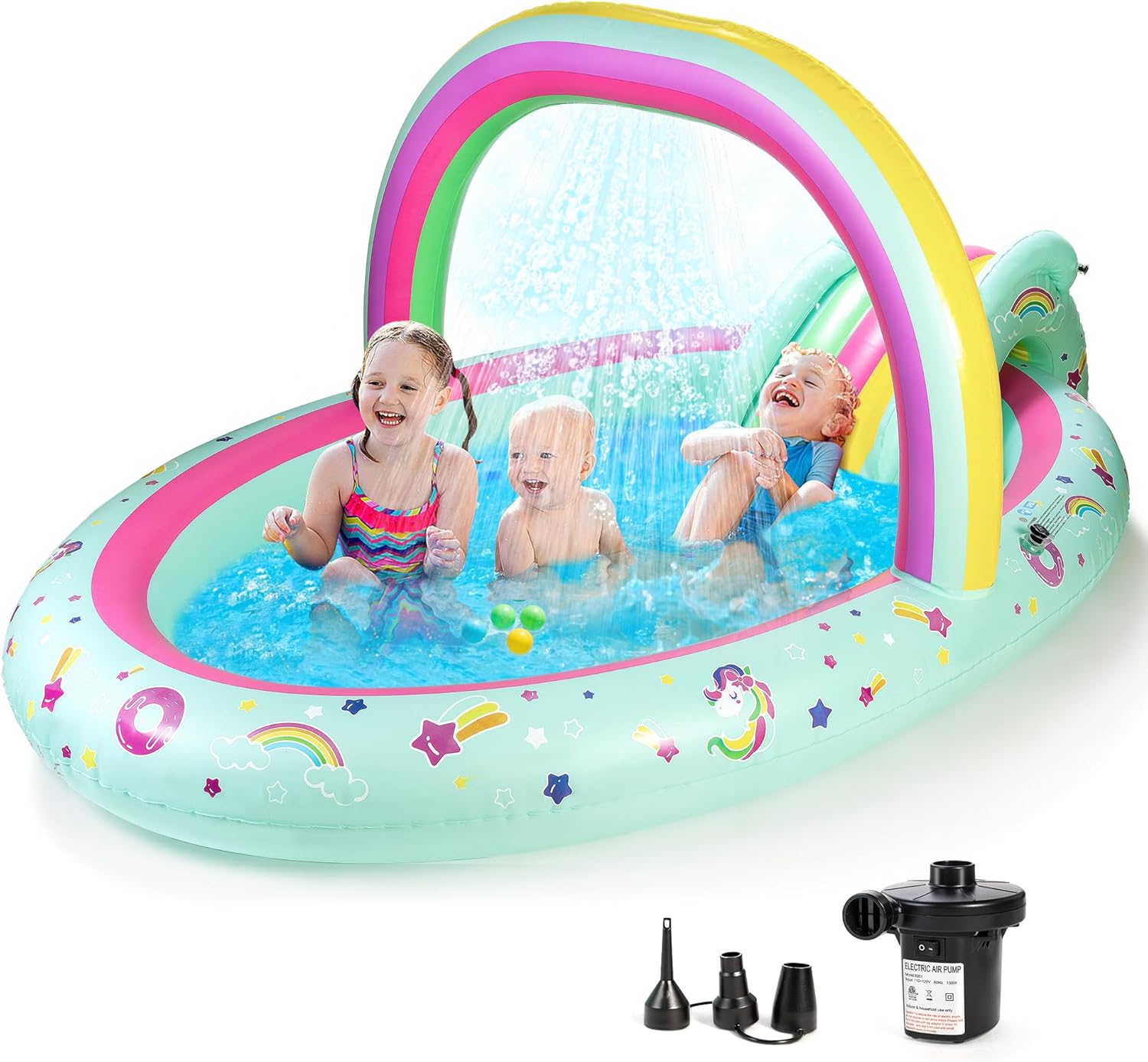 SULIFEEL Rainbow Unicorn Inflatable Play Center Kiddie Pool with Slide