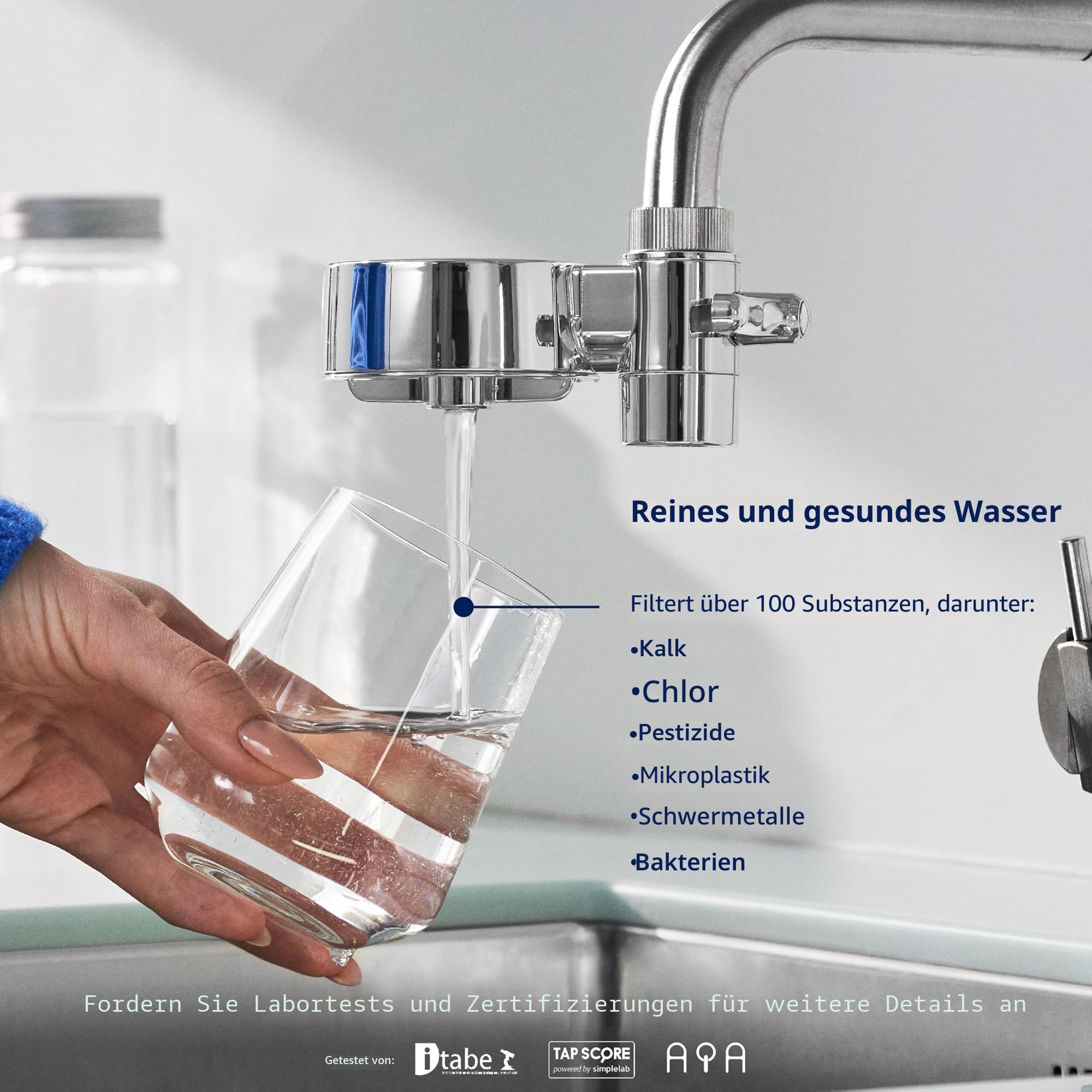 Tappwater EcoPro Compact - Kleinster Leitungswasserfilter auf dem Markt filtert mehr als 100 Substanzen. 5-stufiges Filtersystem mit Nanotechnologie. Leitungswasserfilter (verchromt, 6 Kartuschen)