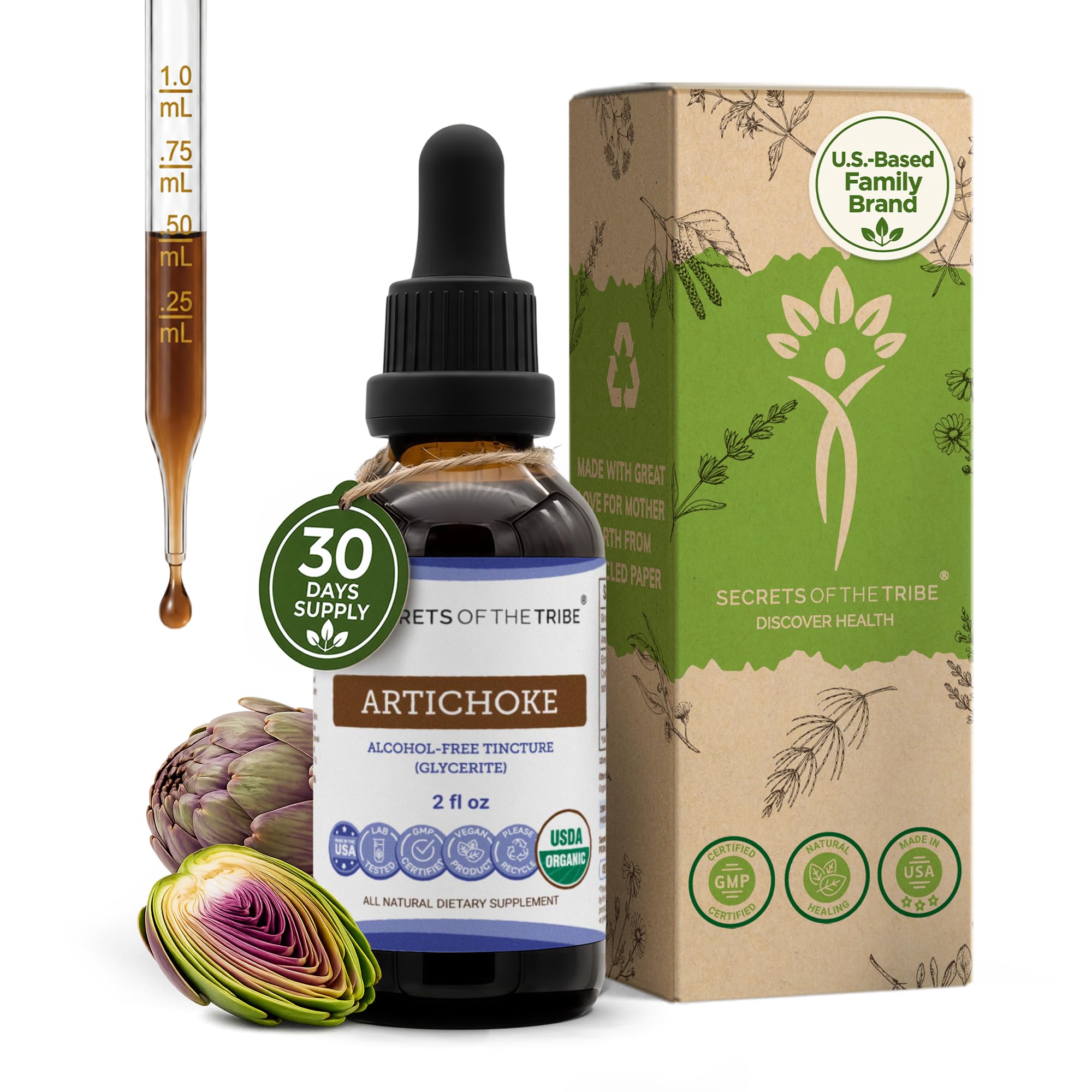 Secrets of the Tribe Suplemento Fitoterápico de Extrato Líquido Orgânico de Alcachofra Cynara scolymus 60 mL