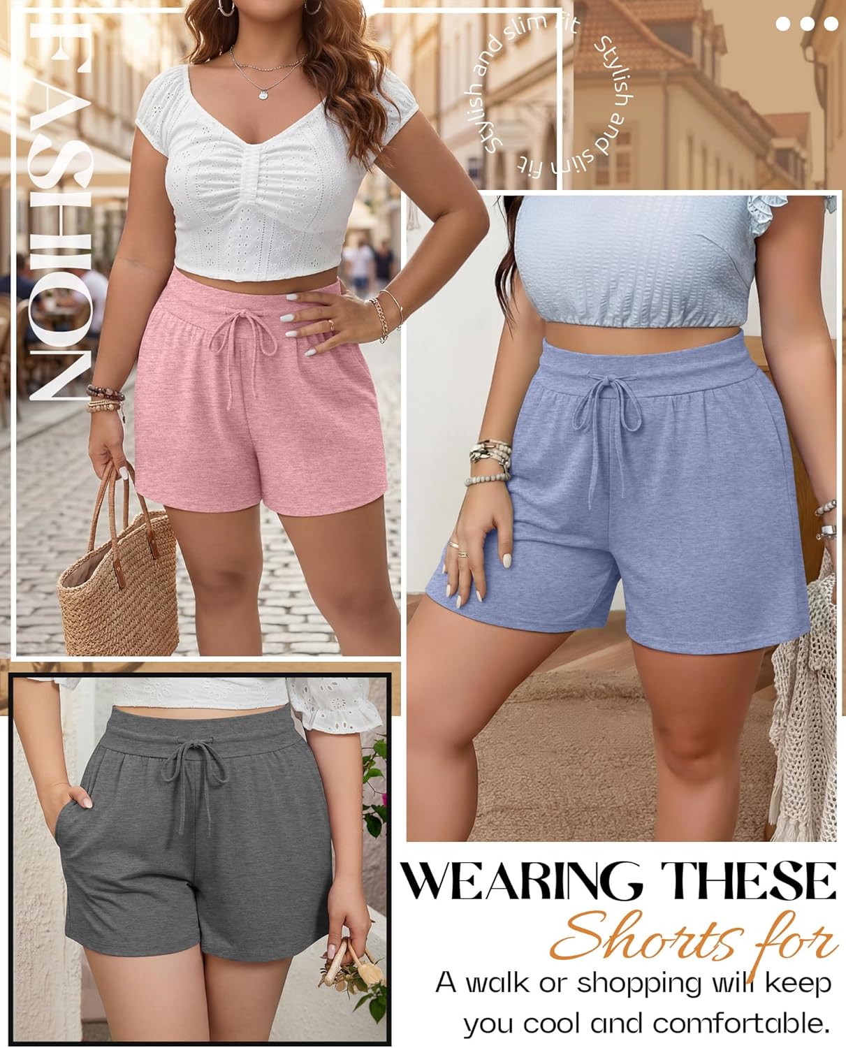Neer 3 Pack Women's Plus Size Sweat Shorts, Drawstring Lounge Shorts Casual Summer Lightweight Soft Shorts with Pockets