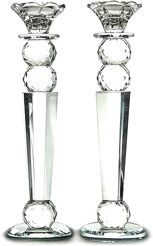 Allgala Juego de 2 candelabros de cristal con forma cónica inversa y candelabros de bola hechos a mano - 11-HD89153-Portavelas decorativos para el