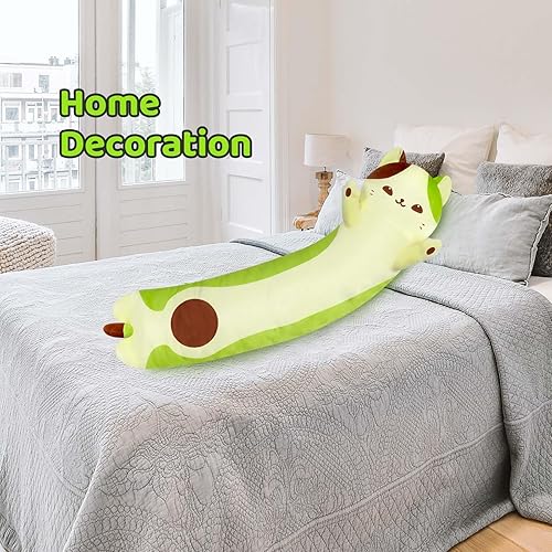 Miniatura 5 de Mewaii Almohada larga de felpa con forma de gato, 44 pulgadas, lindo animal de peluche de aguacate, peluche Kawaii, almohada grande y blanda de
