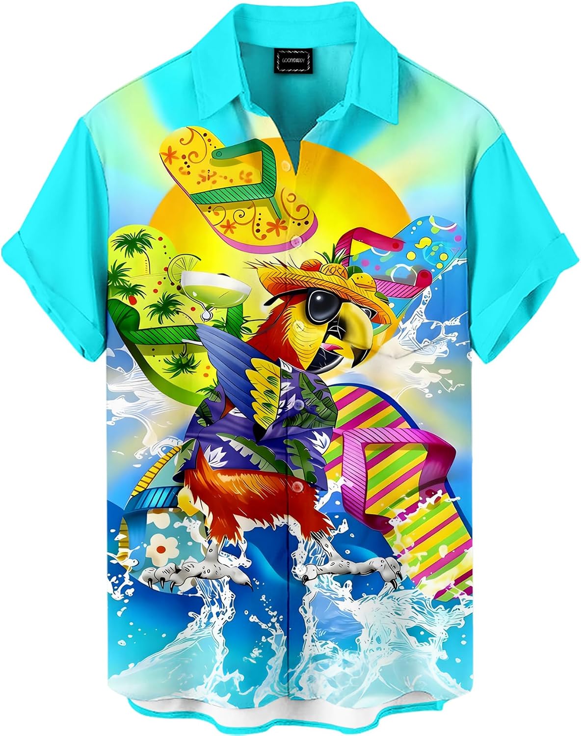 Men's Funny Hawaiian Parrot Print Button Down Shirt Tropical Beach Vacation Party Shirt