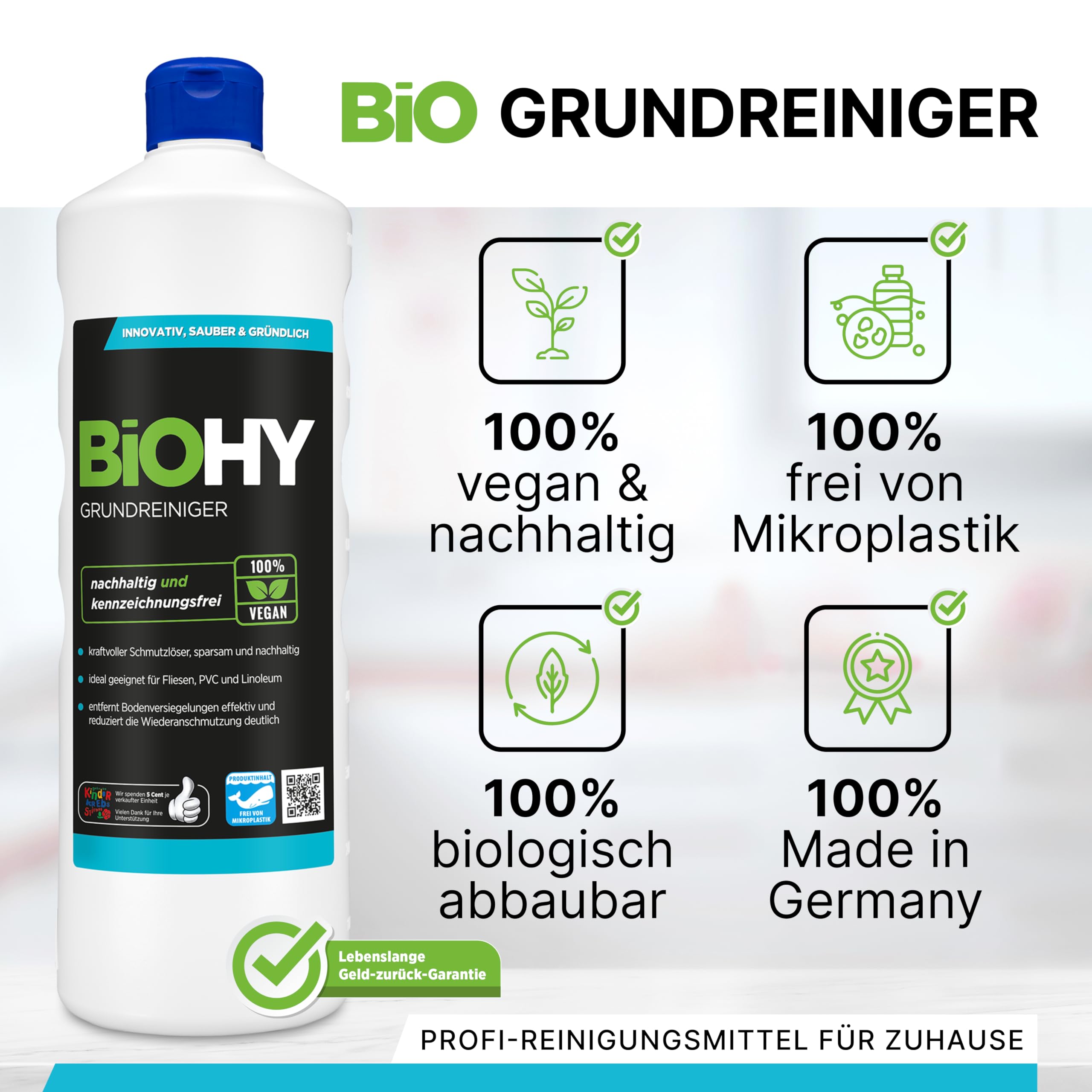 BiOHY Limpiador básico (Bidón de 6 litros) + botella pulverizadora y grifo | contra la suciedad persistente | limpia todas las superficies resistentes al agua y al ácido (Grundreiniger)