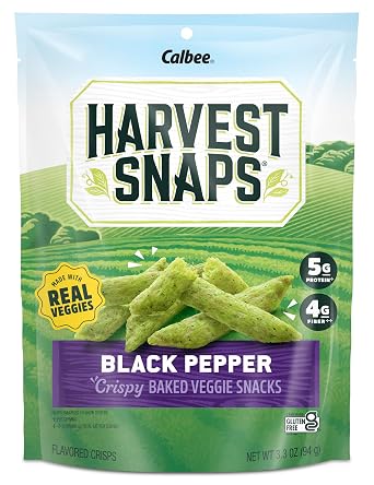 Harvest Snaps Veggie Chips (Black Pepper Snack Crisps) | Powered by Plant Protein, Gluten Free, Non-GMO Baked Vegetable Crisps | Made in USA (8 Snack Packs)
