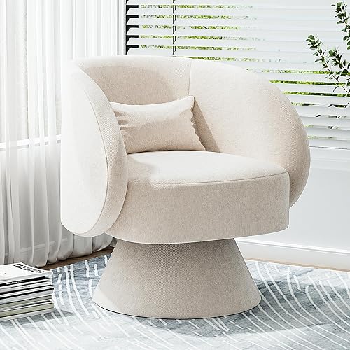 Miniatura 1 de Silla giratoria de barril para sala de estar, silla redonda pequeña tapizada de 360, moderna y acogedora silla individual para dormitorio, oficina