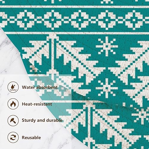 Miniatura 3 de 3 Pcs High Heat Trivet Christmas Green Pattern with Christmas Tree for Hot Dishes 15in Cotton Thread Weave Heat Resistant Mats for Stove Camper Must