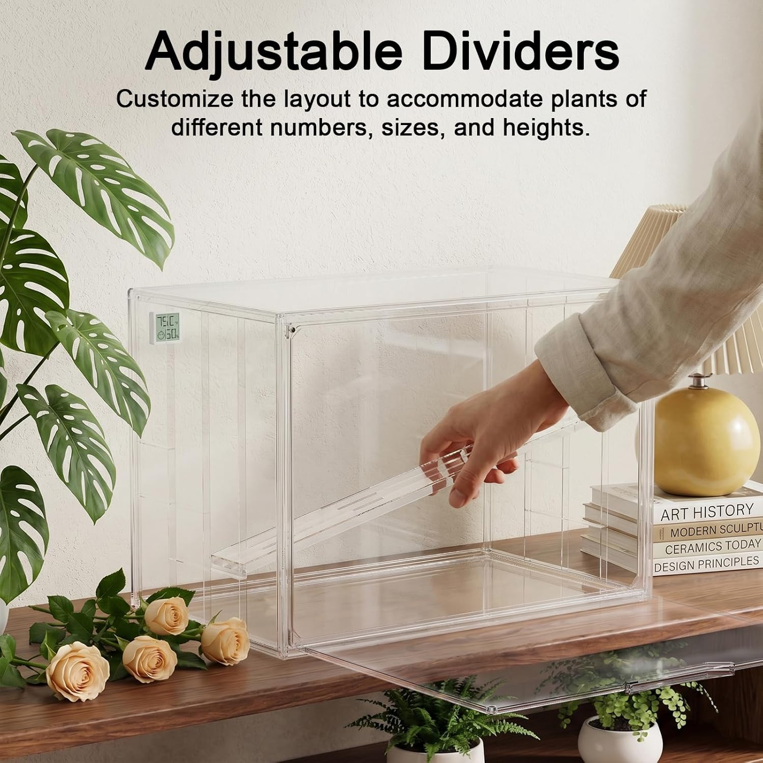 Clear Mini Indoor Greenhouse, with Hygrometer and Magnetic Door, Stackable | Small Tabletop Portable Green House (Plants and Pots are not Included)