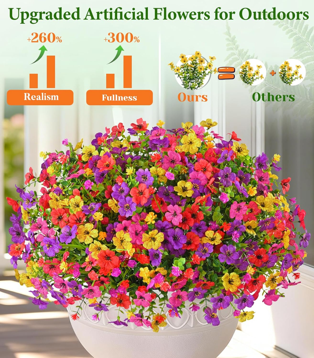 Yastouay Artificial Flowers for Outdoors, 36 Bundles Artificial Flowers for Decoration UV Resistant, Realistic Artificial Plants & Flowers Fake Flowers for Front Porch Window Box Outdoor Spring Decor - Image 3