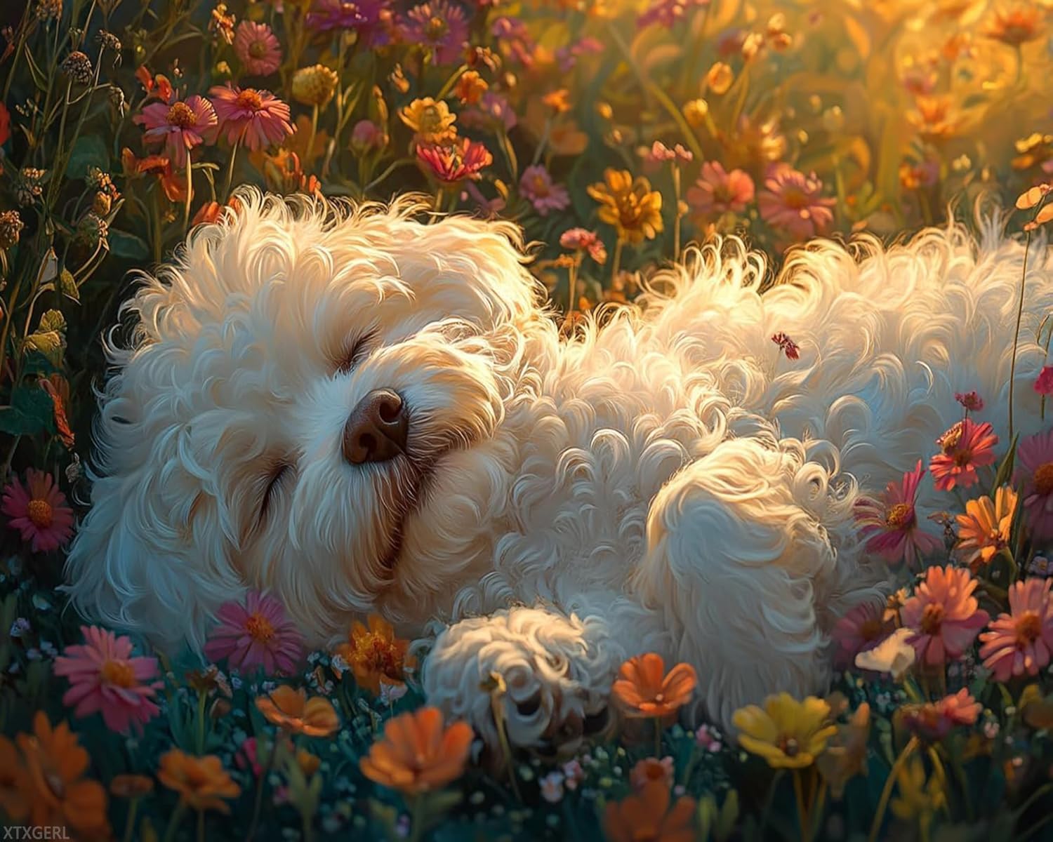 XTXGERL DIY Paint by Number Kits for Adult Beginner, Bichon Frise Dog Rolling in The Grass, Paint by Numbers Kits for Adults, Canvas Painting Gift Kit for Modern Home Wall Decor, 40x50cm