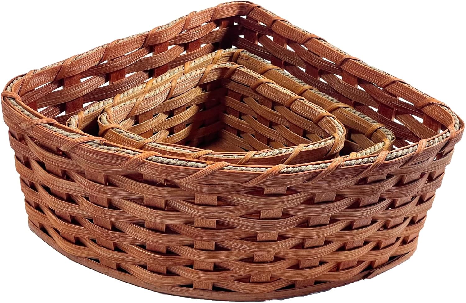 Amish Corner Storage Handmade Solid Oak Woven Wicker Basket (Large)