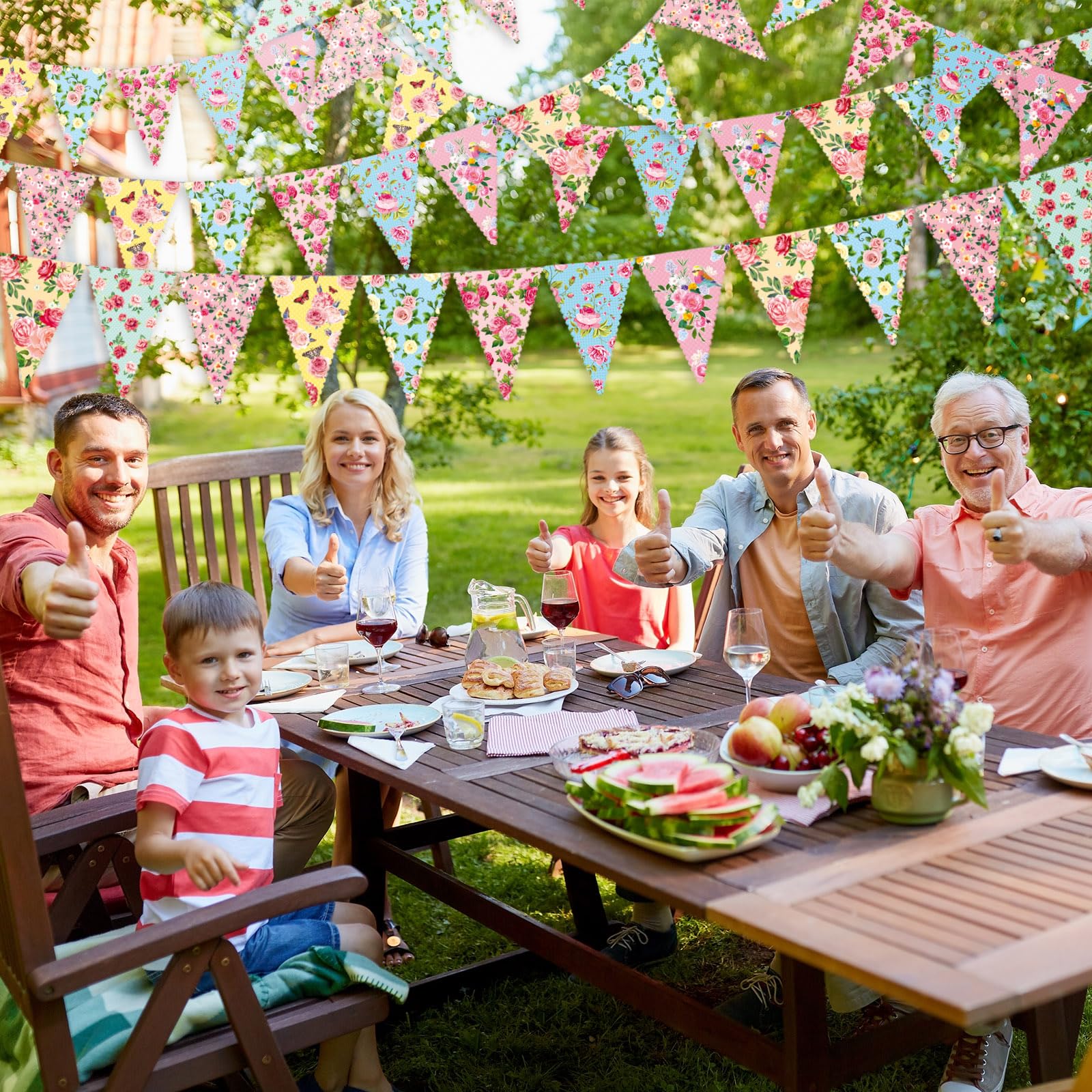 Faccito 49 Ft 60 Pcs Tea Floral Party Paper Bunting Decor Outdoor Bunting Banner Floral Pennant Wildflower Garland Tea Party Birthday Supplies for Wonderland Garden Baby Shower Bridal Wedding Bedroom