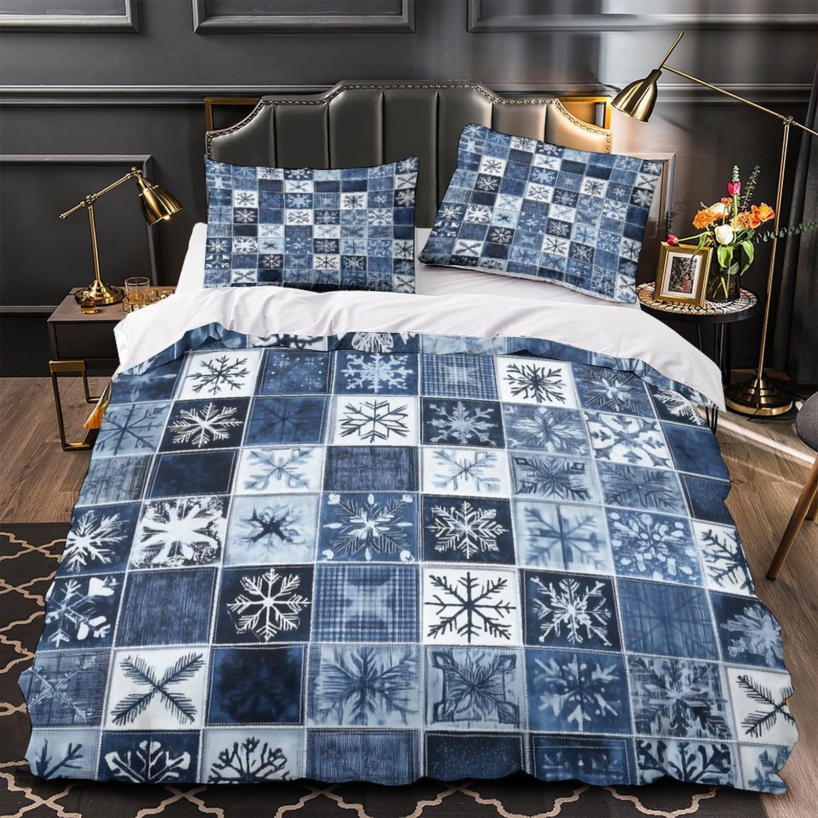 Bleu housse de couette motif flocon de neige pour transformer la chambre en hiver